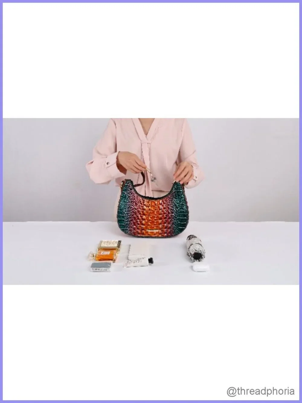 Vegan Leather Croc Embossed Hobo Bag Crescent Shoulder Purse Clutch Handbag